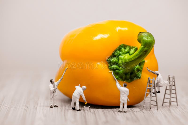 Painters coloring bell pepper. Macro photo