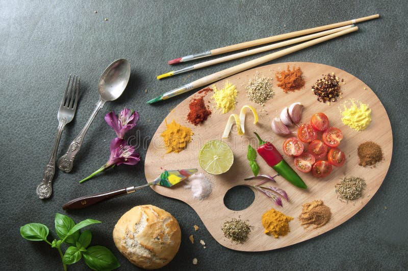 Painters food palette concept stock photo Painters food palette concept stock photo