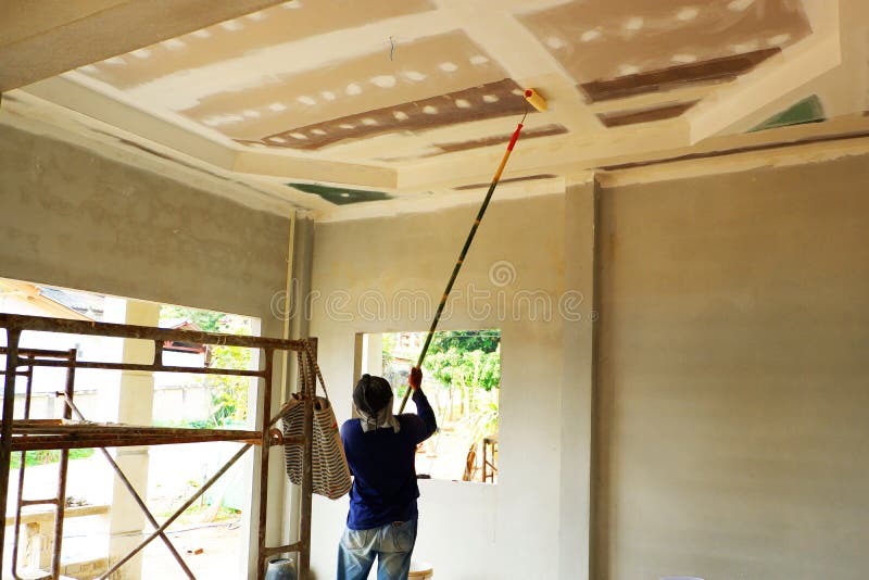 Painters are Painting the Ceiling of a New Home Stock Image Image of