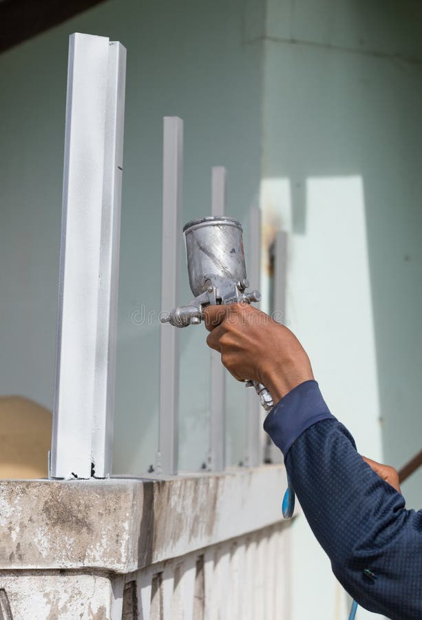 Painters Were Spray Painting Steel Frame Stock Photo Image of work, manual 73643060
