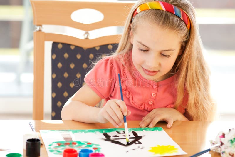 Painting stock photo. Image of concentrated, brush, girl 18801126