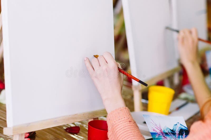 Painting at the Art School. Painting Studio Stock Image Image of