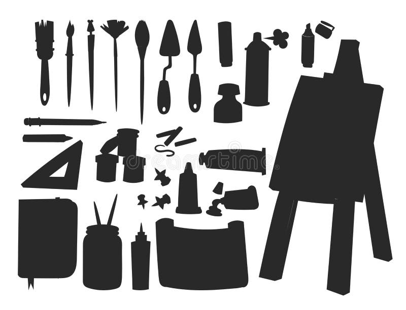 Painting art tools palette vector silhouette illustration details stationery creative paint equipment creativity artist vector illustration Painting art tools palette vector silhouette illustration details stationery creative paint equipment creativity artist vector illustration