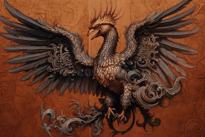 A painting of a bird on a wall. Generative AI image. stock illustration