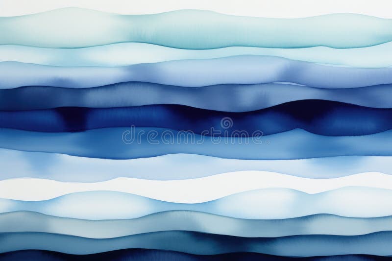 A Painting of Blue and White Waves on a White Wall. Stock Illustration