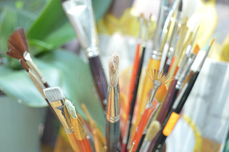 Painting brushes. stock photo. Image of easel, background 64605302