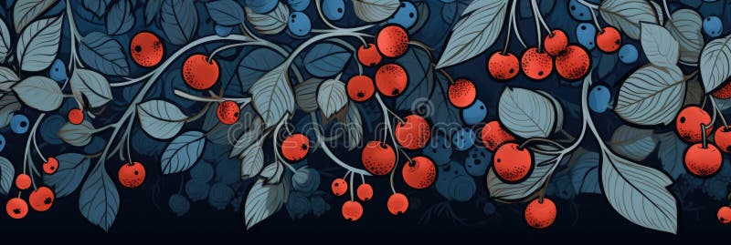 A painting of a bunch of berries on a branch, decorative berry ornament. royalty free stock photos
