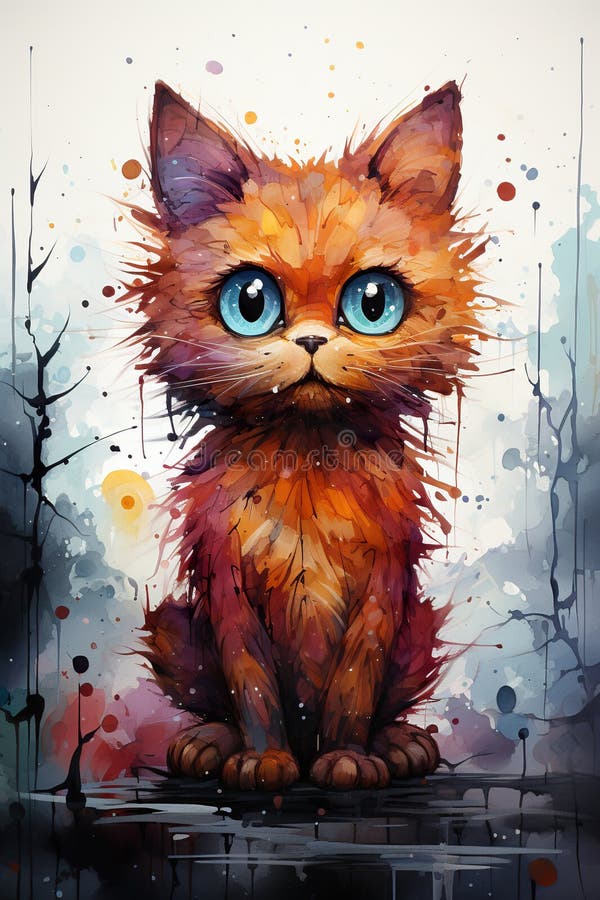A Painting of a Cat with Blue Eyes. Generative AI Image. Stock Image