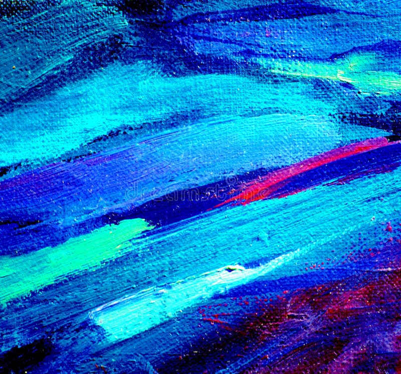 Abstract Dark Blue Painting by Oil on a Canvas, Illustration, Stock