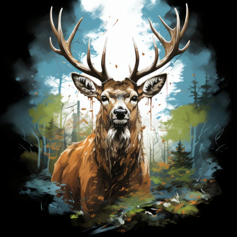 A Painting of a Deer in the Woods Stock Photo Image of forest