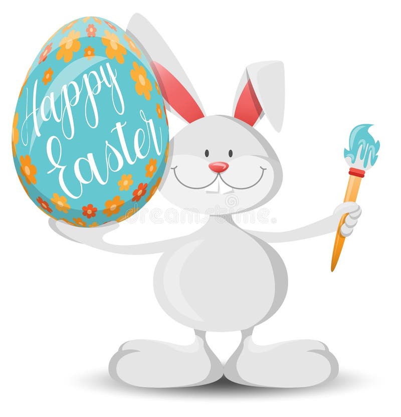 Painting easter bunny with easter egg isolated vector