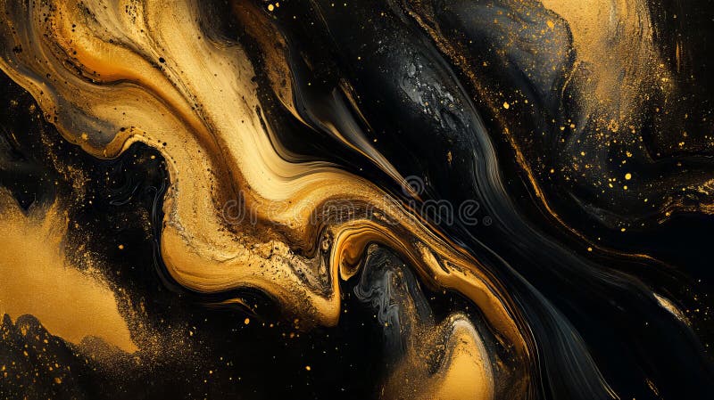 A painting of gold and black swirls with a lot of glitter royalty free illustration