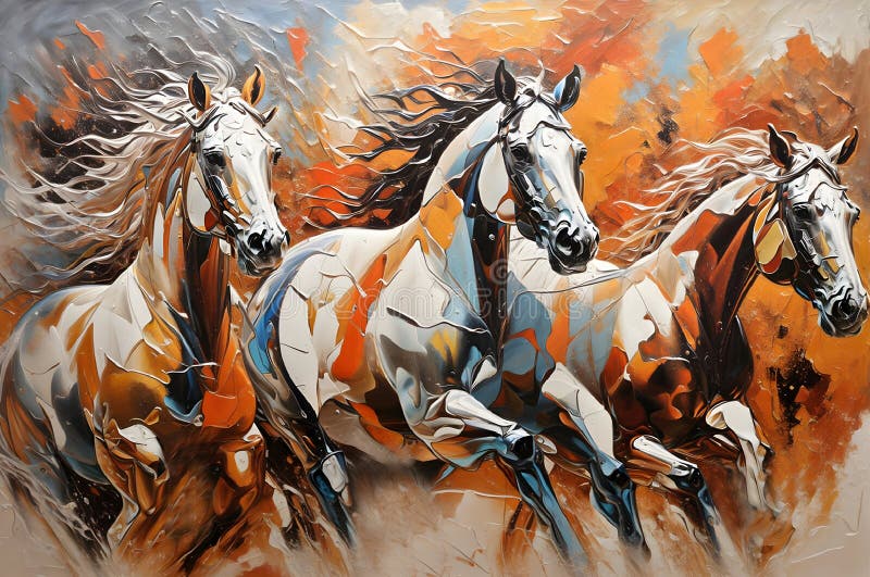 Painting of horses in pastel colors on canvas