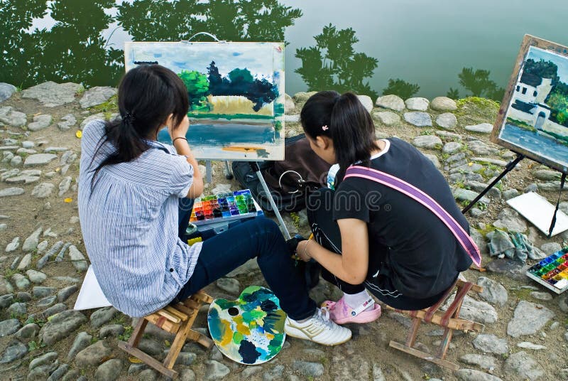 Painting beside the lake