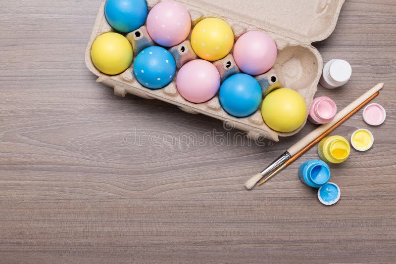Painting Pastel Easter Eggs on Wooden Background Stock Photo Image of