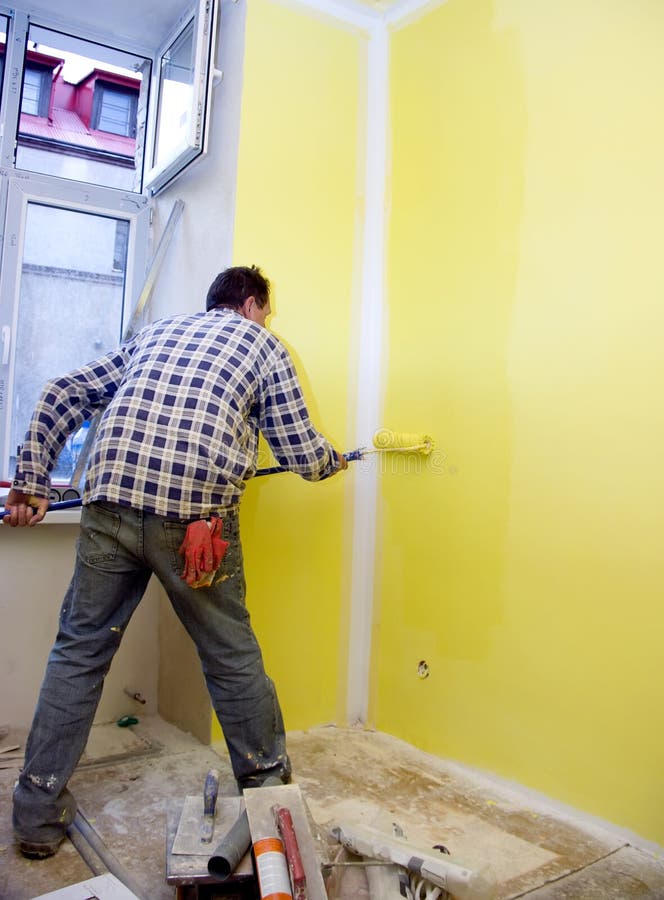 Painting room in yellow stock image. Image of room, colour 5757335