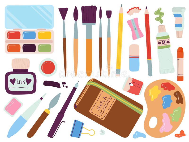 Art Supplies Clip Art Collection, Creativity, Drawing, Paint, Pencil,  Palette, Brush