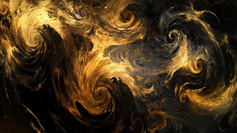 A painting of swirls and gold and black colors vector illustration