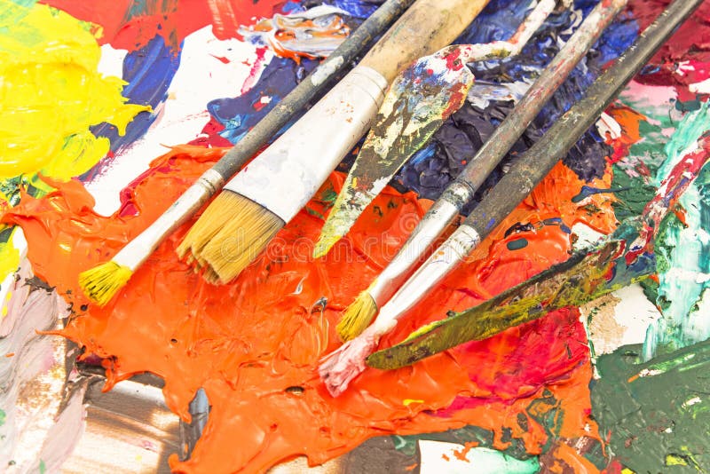 Painting tools on pallet stock photo. Image of tool, acrylic 56781866