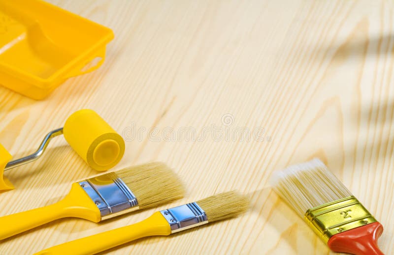 Painting Tools on Wooden Boards Stock Image Image of handle, paint