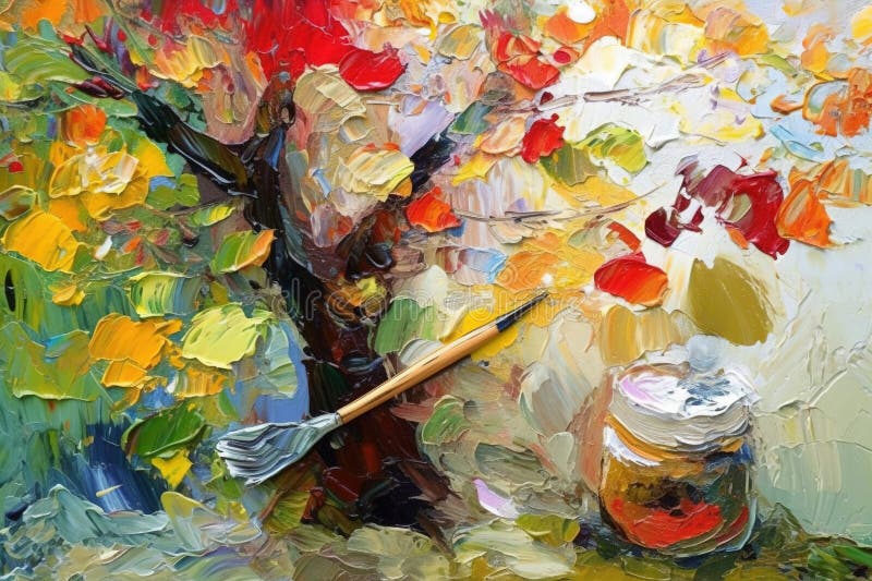 A Painting of a Tree with a Paintbrush. AI Generative Image Stock Photo