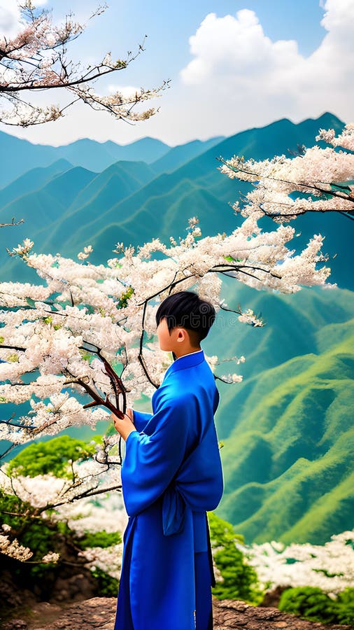 The Painting of Wang Wei, an Ancient Chinese Poet Stock Illustration