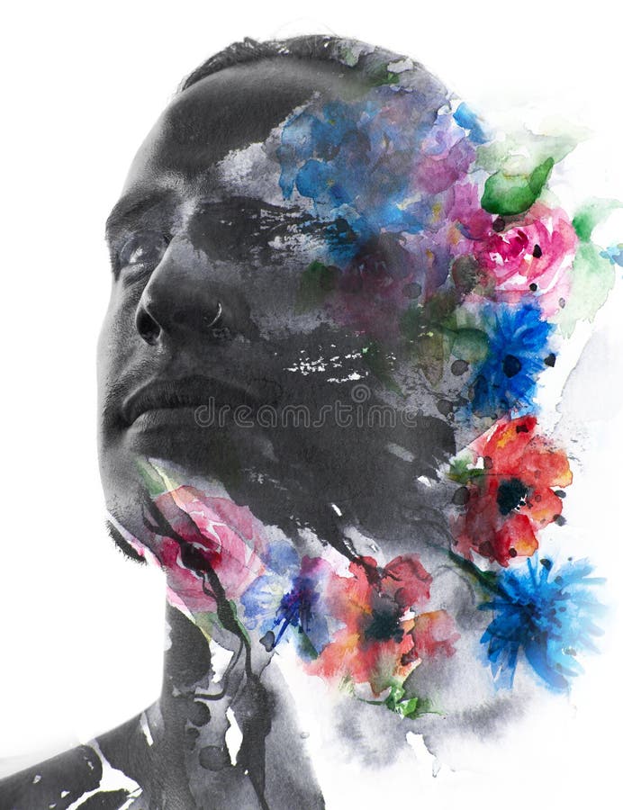 Paintography Feche acima do homem com características fortes e sem falhas ilustração stock Paintography Feche acima do homem com características fortes e sem falhas ilustração stock