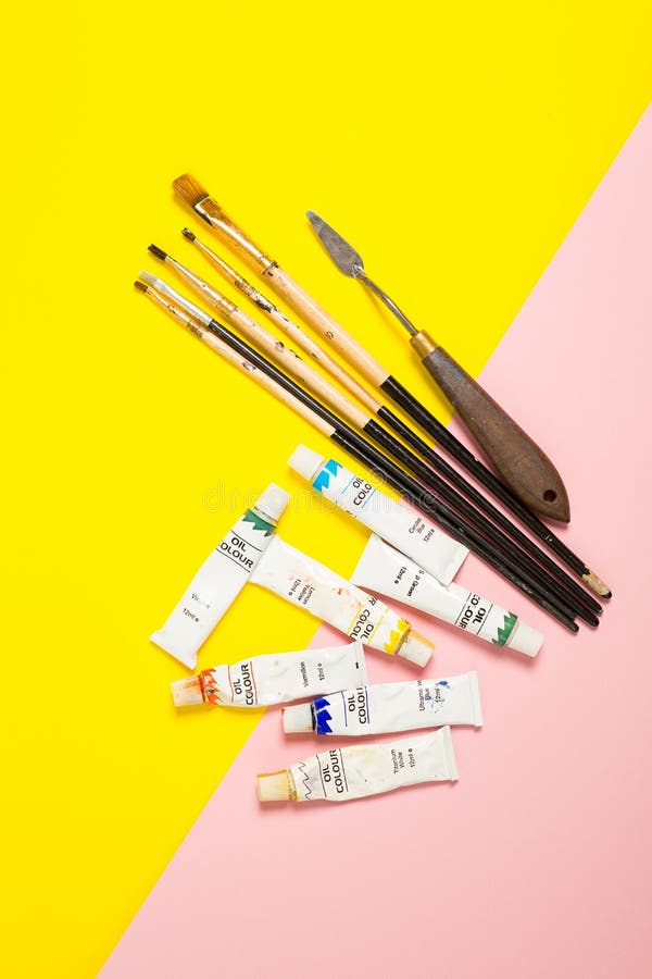 Paints brushes pencils stock image. Image of tubes, order 97539179