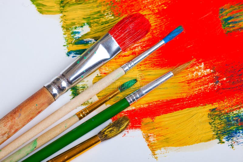 Paints and brushes stock image