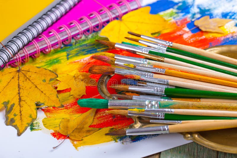 Paints and brushes royalty free stock photo