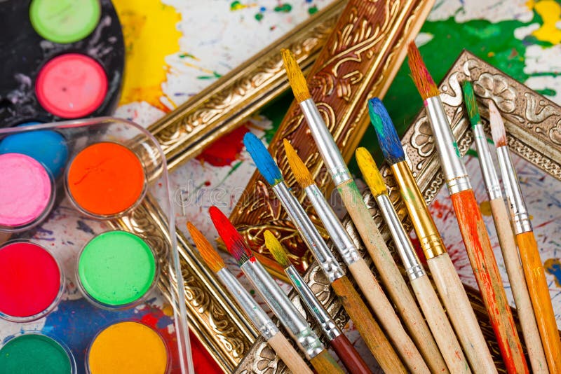 Paints and brushes royalty free stock images