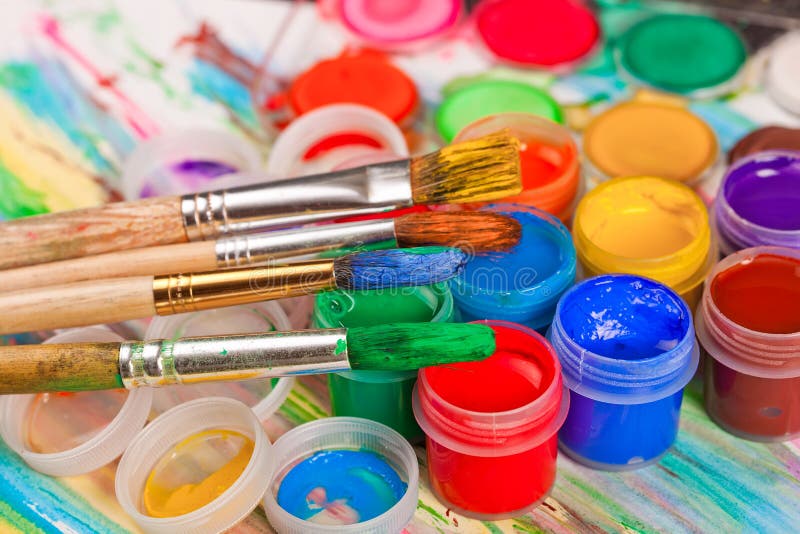 Paints and brushes stock photos