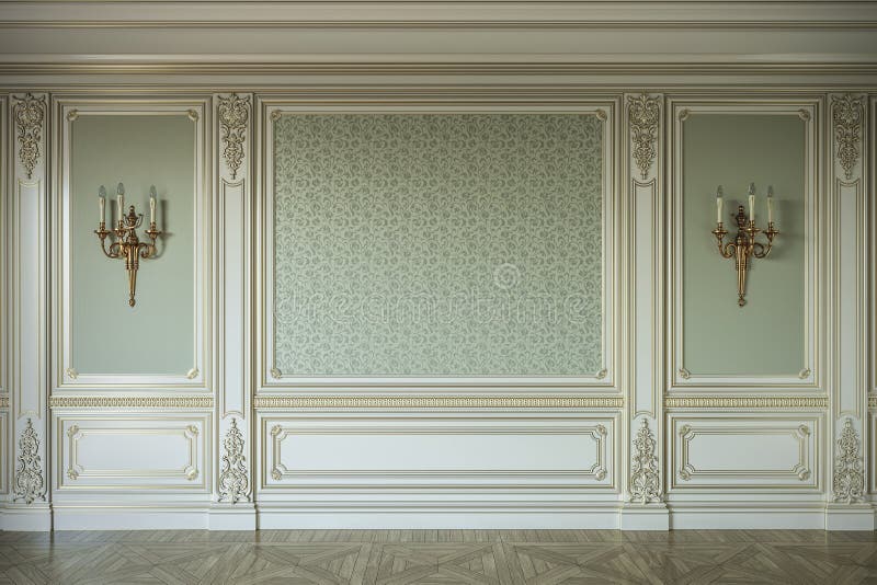 Painéis de parede bege no estilo clássico com gilding rendição 3d