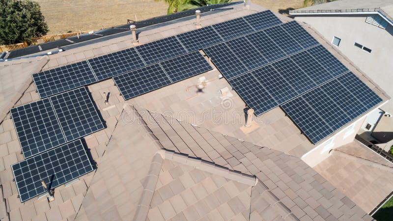 Solar Panels Installed on Roof of Large House Roof Top. Solar Panels Installed on Roof of Large House Roof Top