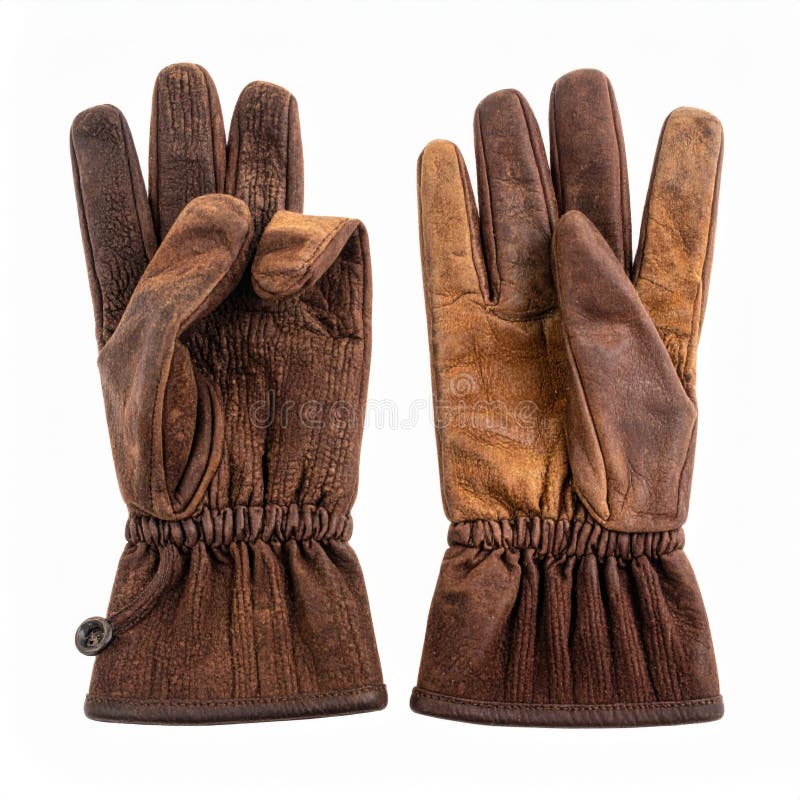 Pair of Aged Brown Leather Gloves Isolated on White Background in Studio Lighting royalty free illustration