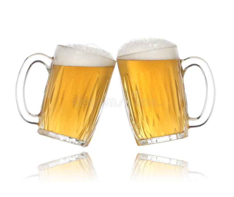 Pair of beer glasses making a toast