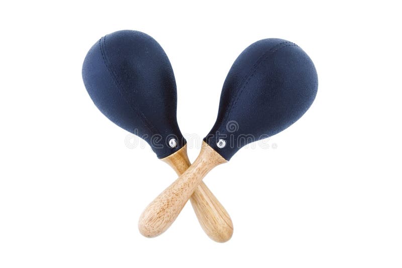 Pair of black plastic maracas isolated on white stock images