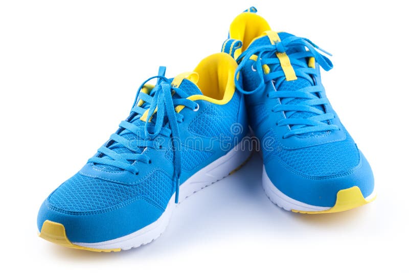 Pair of Blue Sport Shoes on White Background Stock Photo Image of