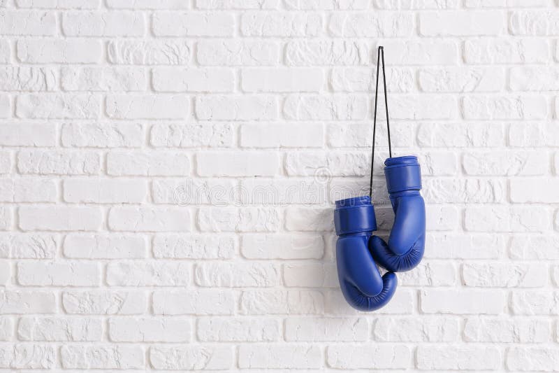 Pair of Boxing Gloves Hanging on Brick Wall Stock Image Image of
