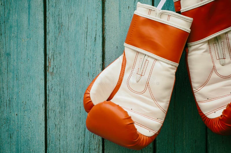 Pair of Boxing Gloves Hanging on a Hook. 