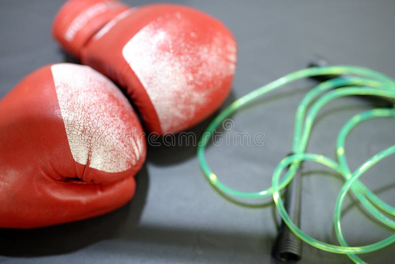 Pair of Boxing Red Gloves and Jump Rope Stock Photo Image of fitness