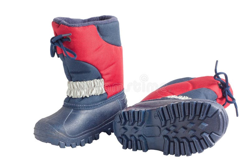 Pair of child s winter boots with rubber sole