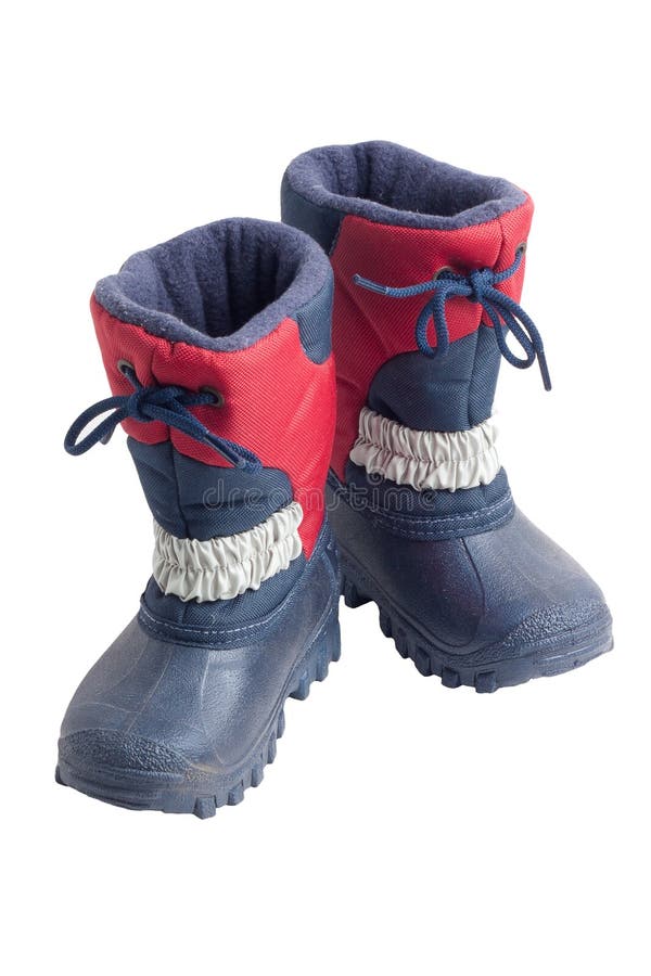 Pair of child s winter boots with rubber sole