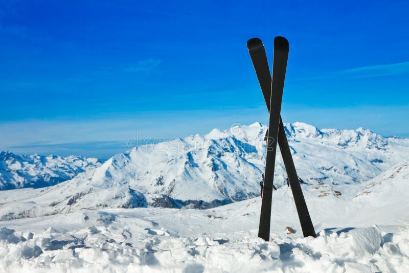 Pair Of Cross Skis In Snow. Winter Vacations Royalty Free Stock Photo
