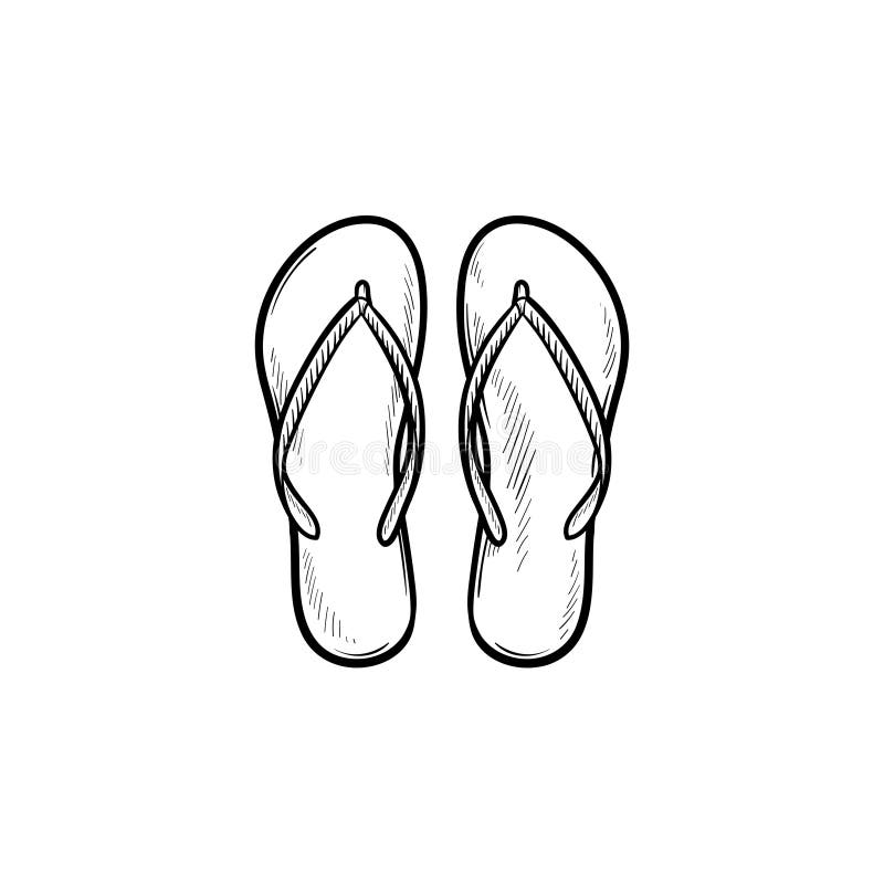 Pair of flip flop slippers hand drawn outline doodle icon.