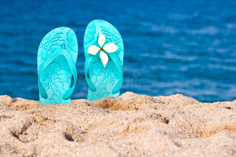 Pair of Flip Flops on the Beach, 2020 Written in the Sand. Tropical New ...