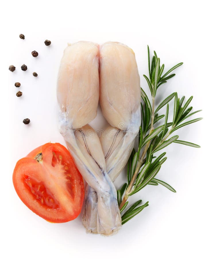 Pair of Fresh Frog Legs on White Background Stock Photo Image of food