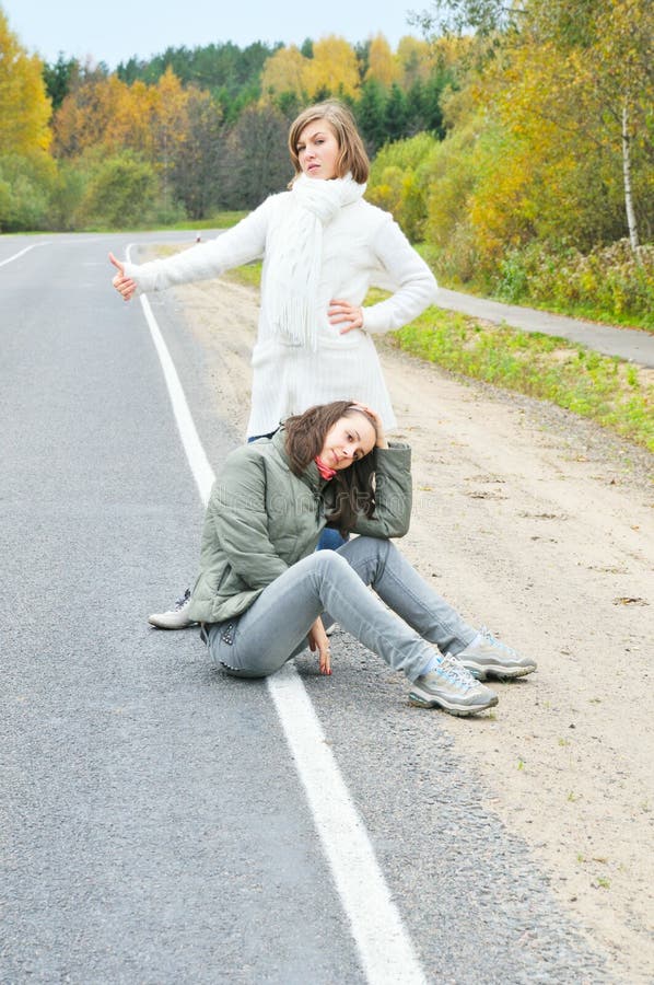 Pair girls on road