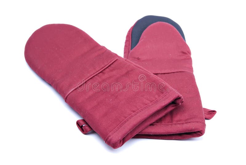 Pair of maroon oven mitts