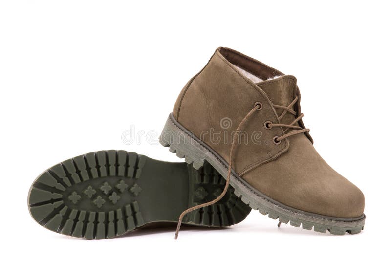 A Pair of Nubuck Leather Boots on a White Background Stock Photo